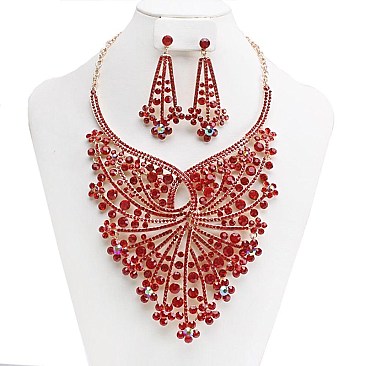 Large Symmetric Flower Branches Bib Style RHINESTONE NECKLACE SET MEZ7057