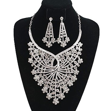 Large Symmetric Flower Branches Bib Style RHINESTONE NECKLACE SET MEZ7057