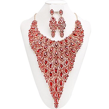 FASHIONABLE LONG EVENING BIB NECKLACE SET SLNBY7062