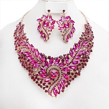TRENDY CRYSTAL TEARDROP NECKLACE SET SLNBY7065