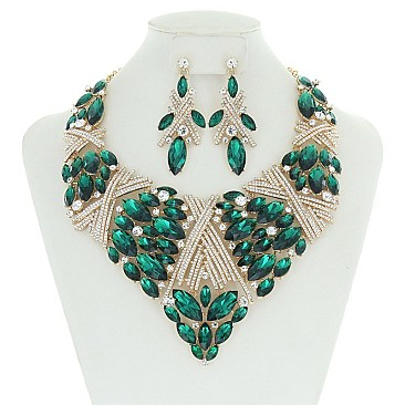 TRENDY FANCY DIAMOND BIB NECKLACE SET SLNBY7134