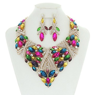 TRENDY FANCY DIAMOND BIB NECKLACE SET SLNBY7134