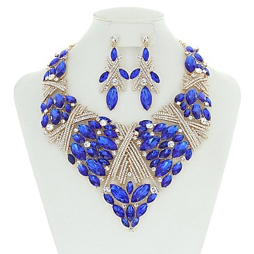 TRENDY FANCY DIAMOND BIB NECKLACE SET SLNBY7134