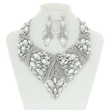 TRENDY FANCY DIAMOND BIB NECKLACE SET SLNBY7134