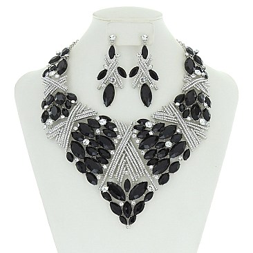 TRENDY FANCY DIAMOND BIB NECKLACE SET SLNBY7134