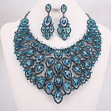 FASHIONABLE OVAL GEM BIB NECKLACE SET SLNBY7136