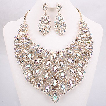 FASHIONABLE OVAL GEM BIB NECKLACE SET SLNBY7136