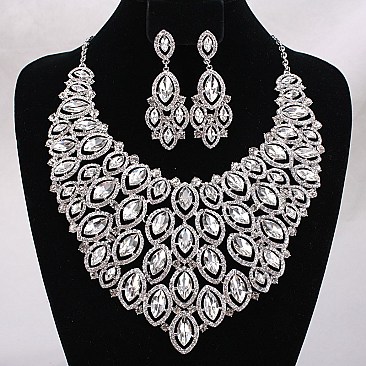 FASHIONABLE OVAL GEM BIB NECKLACE SET SLNBY7136