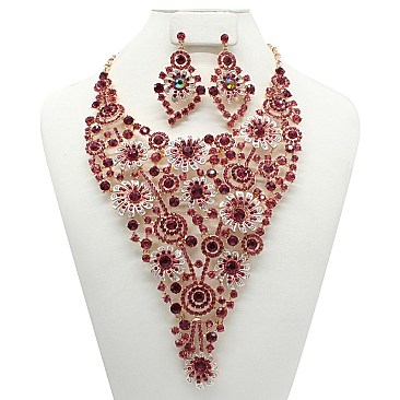 TRENDY FLOWER THEME RHINESTONE NECKLACE SET SLNBY7404