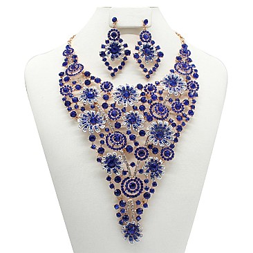 TRENDY FLOWER THEME RHINESTONE NECKLACE SET SLNBY7404
