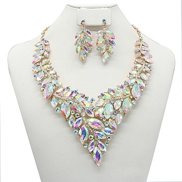 TRENDY RHINESTONE V SHAPE STATEMENT NECKLACE SET SLNBY7412