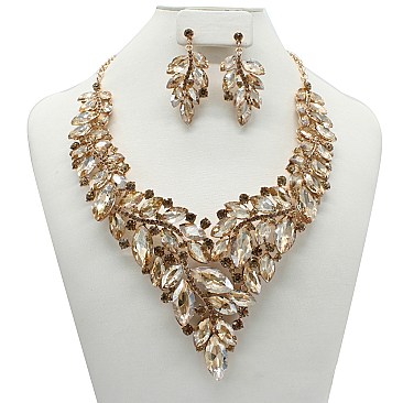 TRENDY RHINESTONE V SHAPE STATEMENT NECKLACE SET SLNBY7412