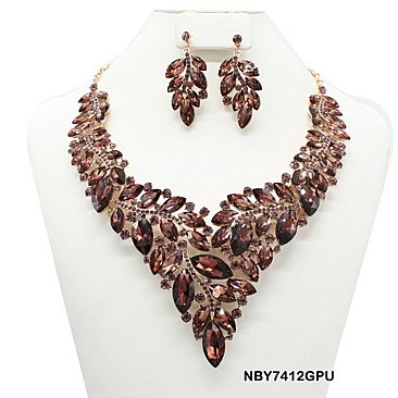 TRENDY RHINESTONE V SHAPE STATEMENT NECKLACE SET SLNBY7412