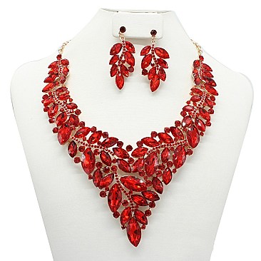 TRENDY RHINESTONE V SHAPE STATEMENT NECKLACE SET SLNBY7412