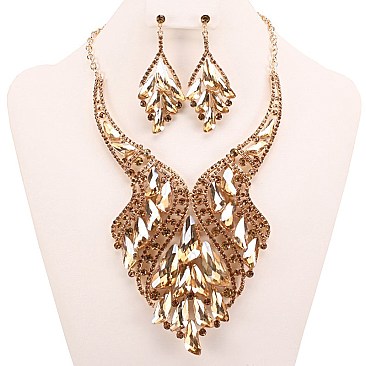 FASHIONABLE GEM CLUSTER RHINESTONE NECKLACE SET SLNBY7572