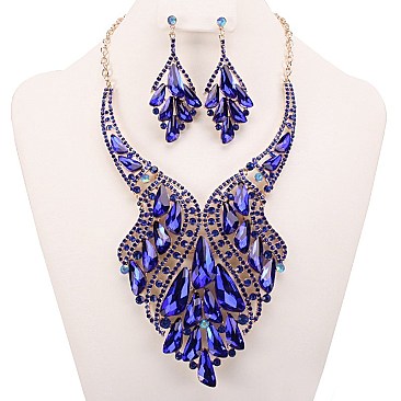 FASHIONABLE GEM CLUSTER RHINESTONE NECKLACE SET SLNBY7572