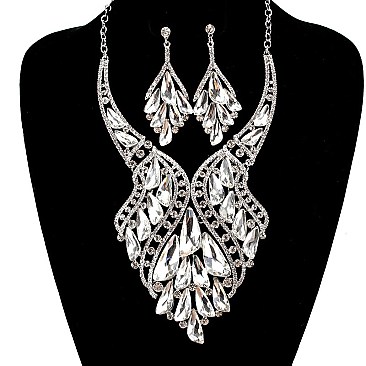 FASHIONABLE GEM CLUSTER RHINESTONE NECKLACE SET SLNBY7572