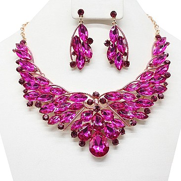 FASHIONABLE RHINESTONE EVENING STATEMENT NECKLACE SET SLNBY7580
