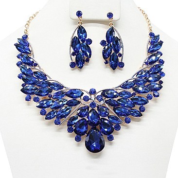 FASHIONABLE RHINESTONE EVENING STATEMENT NECKLACE SET SLNBY7580