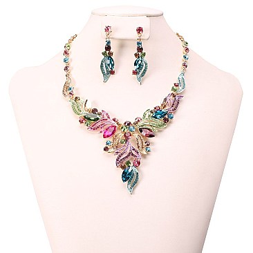 FASHIONABLE SWIRL BIB NECKLACE SET W/ RHINESTONE SLNBY7840