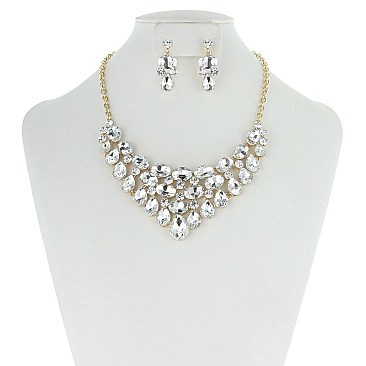 TRENDY V SHAPE GEM NECKLACE SET