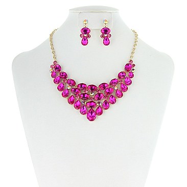 TRENDY V SHAPE GEM NECKLACE SET