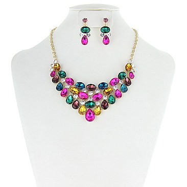 TRENDY V SHAPE GEM NECKLACE SET