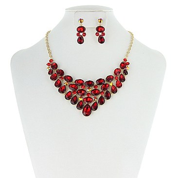 TRENDY V SHAPE GEM NECKLACE SET