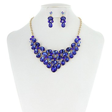 TRENDY V SHAPE GEM NECKLACE SET