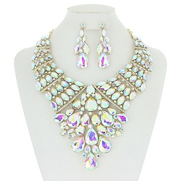 TRENDY ELEGANT STONE BIB NECKLACE/ER SET