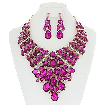 TRENDY ELEGANT STONE BIB NECKLACE/ER SET