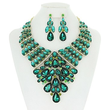 TRENDY ELEGANT STONE BIB NECKLACE/ER SET