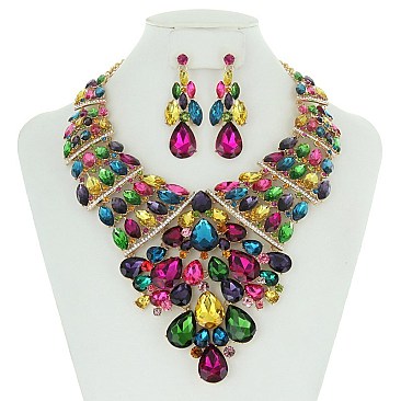 TRENDY ELEGANT STONE BIB NECKLACE/ER SET