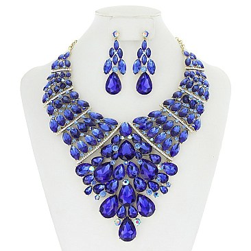 TRENDY ELEGANT STONE BIB NECKLACE/ER SET