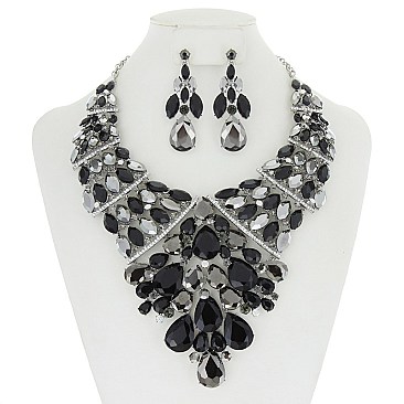 TRENDY ELEGANT STONE BIB NECKLACE/ER SET