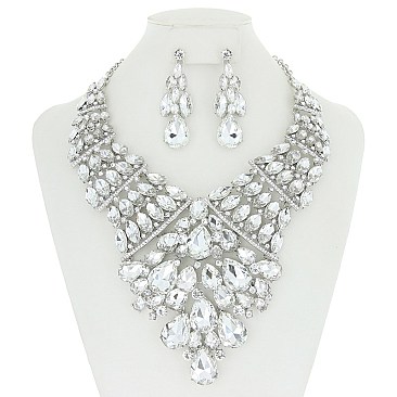 TRENDY ELEGANT STONE BIB NECKLACE/ER SET