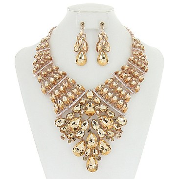 TRENDY ELEGANT STONE BIB NECKLACE/ER SET