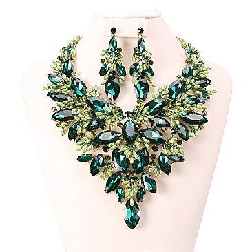 Stones And Pearls Heavy Knit Bib RHINESTONE NECKLACE SET