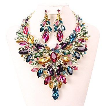 Stones And Pearls Heavy Knit Bib RHINESTONE NECKLACE SET