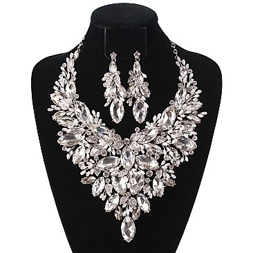 Stones And Pearls Heavy Knit Bib RHINESTONE NECKLACE SET