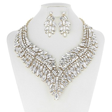 FASHIONABLE FEATHER RHINESTONE NECKLACE SET W/ GEMS SLNBY7853