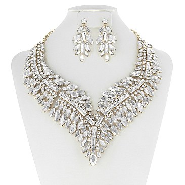 FASHIONABLE FEATHER RHINESTONE NECKLACE SET W/ GEMS SLNBY7853