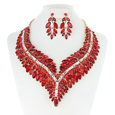 FASHIONABLE FEATHER RHINESTONE NECKLACE SET W/ GEMS SLNBY7853