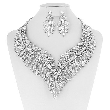 FASHIONABLE FEATHER RHINESTONE NECKLACE SET W/ GEMS SLNBY7853