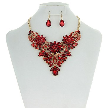 TRENDY RHINESTONE NECKLACE SET W/GEMS SLNBY7855