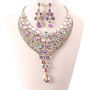 Teardrops Style Bib RHINESTONE NECKLACE With Earrings Set