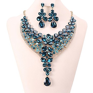 Teardrops Style Bib RHINESTONE NECKLACE With Earrings Set