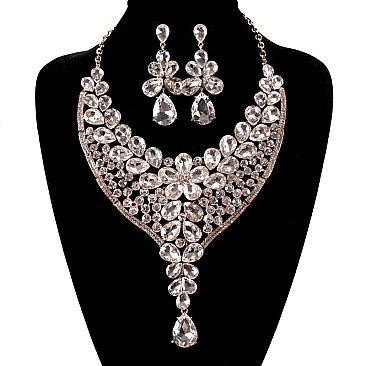 Teardrops Style Bib RHINESTONE NECKLACE With Earrings Set