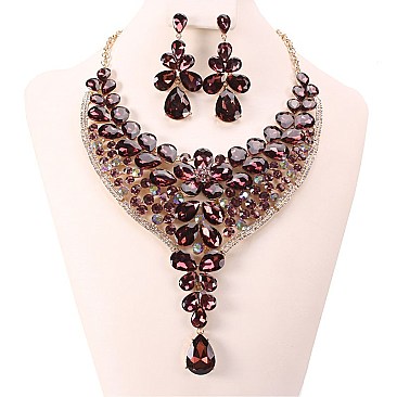 Teardrops Style Bib RHINESTONE NECKLACE With Earrings Set