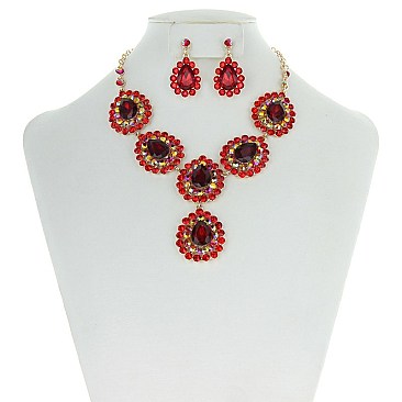 TRENDY RHINESTONE NECKLACE SET W/ GEMS SLNBY7863